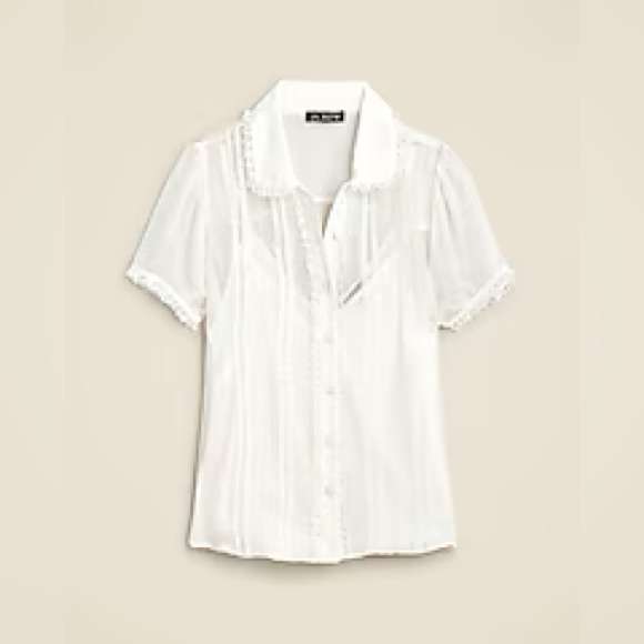 J.Crew Sheer Lace-Trim Button-Up Shirt Cd018